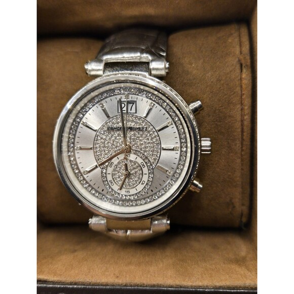 MICHAEL KORS LADIES Sawyer Chronograph Watch MK2443. RUNS - DEFECT PLEASE READ - Picture 8 of 14